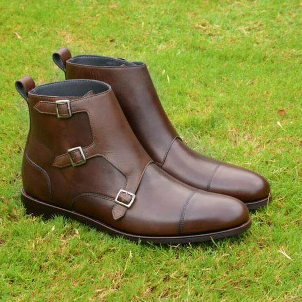 Triple Monk Strap Boots For Men LB-027 | Monk Strap Chelsea Boots