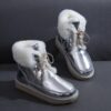Hcd2ba7c3fa3e4666aea3cd4d300f6bb4K Real Cow Leather Natural Sheep Wool Fur Lined Women Short Ankle Winter Snow Boots Casual Warm Shoes Waterproof Flat
