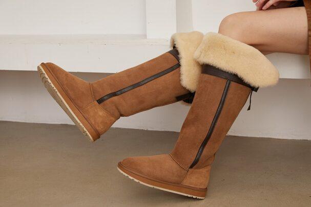 Sheepskin Suede Leather Natural Sheep Wool Fur Lined Women Long Casual Winter Snow Boots High Warm Shoes