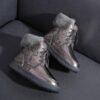 He79aec8542354fd09ffdfeefac52c052v Real Cow Leather Natural Sheep Wool Fur Lined Women Short Ankle Winter Snow Boots Casual Warm Shoes Waterproof Flat
