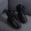 Hfd6bd5e20e7548feb814d479b4756ecc3 Real Cow Leather Natural Sheep Wool Fur Lined Women Short Ankle Winter Snow Boots Casual Warm Shoes Waterproof Flat