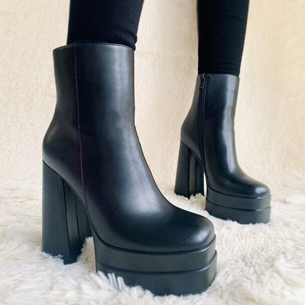 New Ankle Boots Women Quality Platform Boots Female Fashion Short Boot Black Chunky High Heel Women Shoes