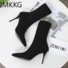 Sexy-Sock-Boots-Knitting-Stretch-Boots-High-Heels-for-Women-Fashion-Shoes-2021-Spring-Autumn-Ankle Sexy Sock Boots Knitting Stretch Boots High Heels for Women Fashion Shoes 2021 Spring Autumn Ankle Boots Female Size 42
