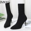 Sexy-Sock-Boots-Knitting-Stretch-Boots-High-Heels-for-Women-Fashion-Shoes-2021-Spring-Autumn-Ankle-2 Sexy Sock Boots Knitting Stretch Boots High Heels for Women Fashion Shoes 2021 Spring Autumn Ankle Boots Female Size 42