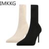 Sexy-Sock-Boots-Knitting-Stretch-Boots-High-Heels-for-Women-Fashion-Shoes-2021-Spring-Autumn-Ankle-4 Sexy Sock Boots Knitting Stretch Boots High Heels for Women Fashion Shoes 2021 Spring Autumn Ankle Boots Female Size 42