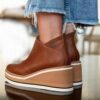 H6c302e7aca5742b48a766e380b49738fM Zipper Wedges Women's Ankle Boots Round Toe Ladies Modern Boots PU Leather Solid Color Sewing Female Casual Shoes women