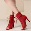 Peep Toe Summer Shoes Woman Sandals Sexy Hollow Gladiator Ankle Boots Lace-up High Heels Jazz Dance Shoes Female Large Size