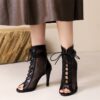Peep Toe Summer Shoes Woman Sandals Sexy Hollow Gladiator Ankle Boots Lace-up High Heels Jazz Dance Shoes Female Large Size