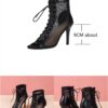 S3cf420b3479d49108374435a025fffd7D Sandals Hollow Mesh Heels women's Shoes Summer 2023 Trend Black Lace-Up Sexy Peep Toe Boots Stilettos Jazz Dance Female Shoes