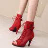 Peep Toe Summer Shoes Woman Sandals Sexy Hollow Gladiator Ankle Boots Lace-up High Heels Jazz Dance Shoes Female Large Size