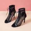 Sandals-Hollow-Mesh-Heels-women-s-Shoes-Summer-2022-Trend-Black-Lace-Up-Sexy-Peep-Toe-2 Sandals Hollow Mesh Heels women's Shoes Summer 2023 Trend Black Lace-Up Sexy Peep Toe Boots Stilettos Jazz Dance Female Shoes