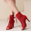 Peep Toe Summer Shoes Woman Sandals Sexy Hollow Gladiator Ankle Boots Lace-up High Heels Jazz Dance Shoes Female Large Size