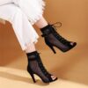 Peep Toe Summer Shoes Woman Sandals Sexy Hollow Gladiator Ankle Boots Lace-up High Heels Jazz Dance Shoes Female Large Size