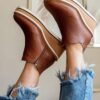 Zipper-Wedges-Women-s-Ankle-Boots-Round-Toe-Ladies-Modern-Boots-PU-Leather-Solid-Color-Sewing-5 Zipper Wedges Women's Ankle Boots Round Toe Ladies Modern Boots PU Leather Solid Color Sewing Female Casual Shoes women