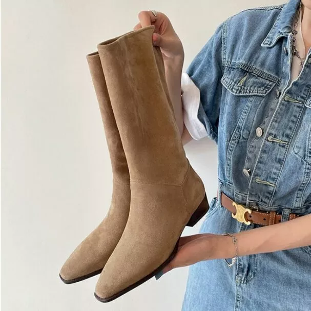 Boots-Women-2022-New-Western-Cowboy-Boots-Fashion-Slip-on-Flat-Knight-Boots-Casual-Women-Shoes Boots Women 2022 New Western Cowboy Boots Fashion Slip on Flat Knight Boots Casual Women Shoes Ladies Mid Calf Boots Bottines